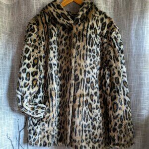 Trendy Ann Taylor Faux Fur Leopard Print Hooded Swing Coat Plus Size